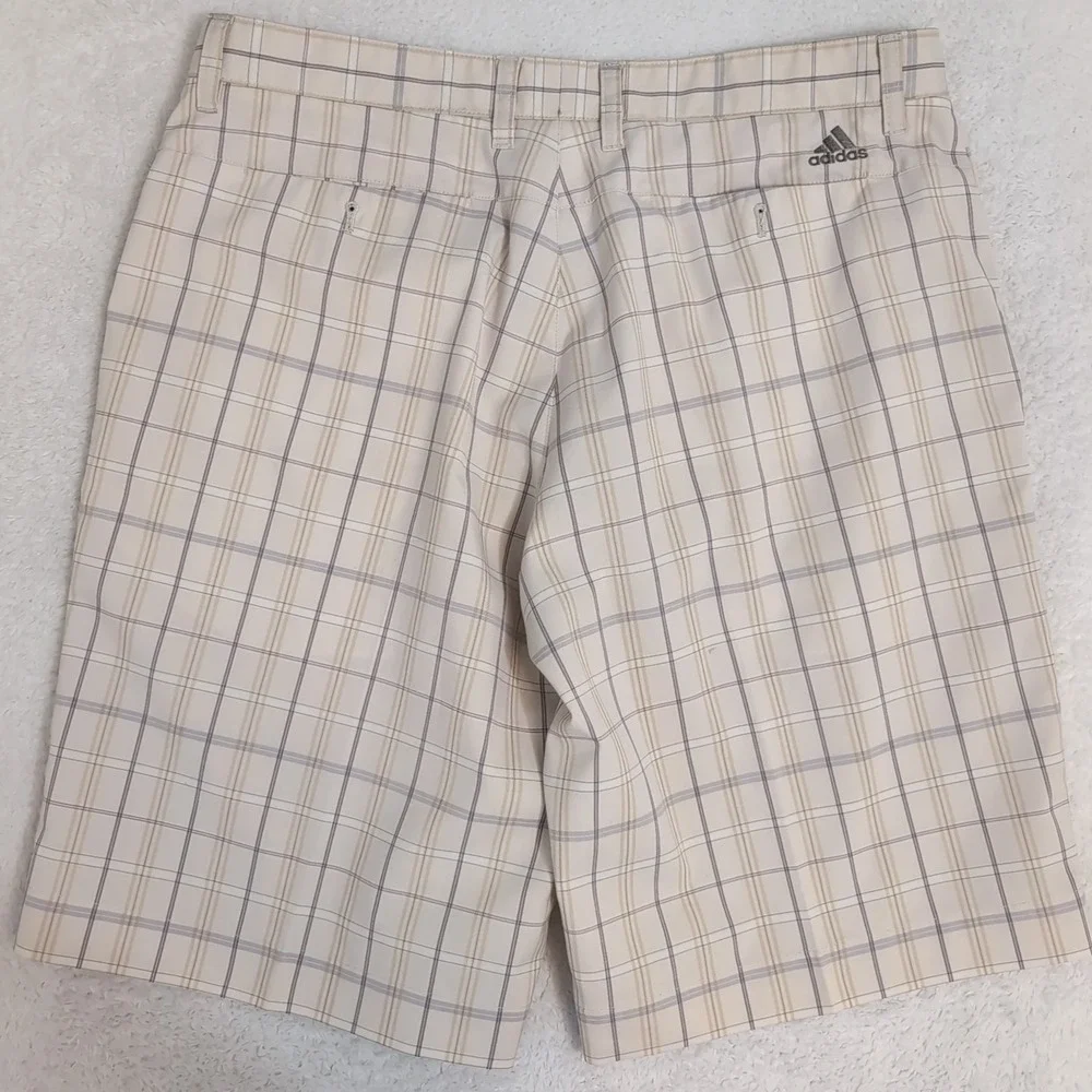 Adidas Golf Shorts Men 34 Plaid Beige Gray‎  Inseam 11